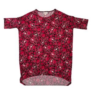 LuLaRoe Disney Irma Tunic XXS Minnie Mouse Red Polka Dot High Low Vacation Shirt
